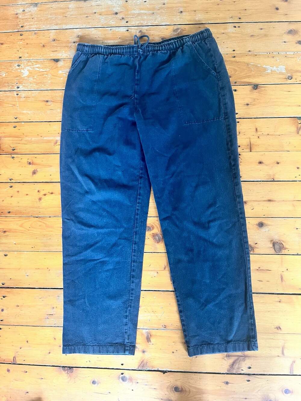 Vintage WEK 100% Cotton Black Denim Pull-On Drawstring Pants X-Large Made in USA